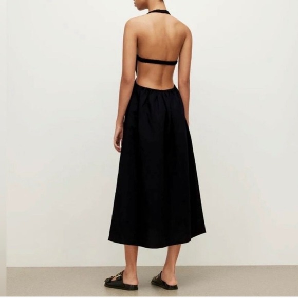 NWT All Saints Black Ludo Linen & Cotton Open Back Midi Dress Size 6 - Picture 5 of 10
